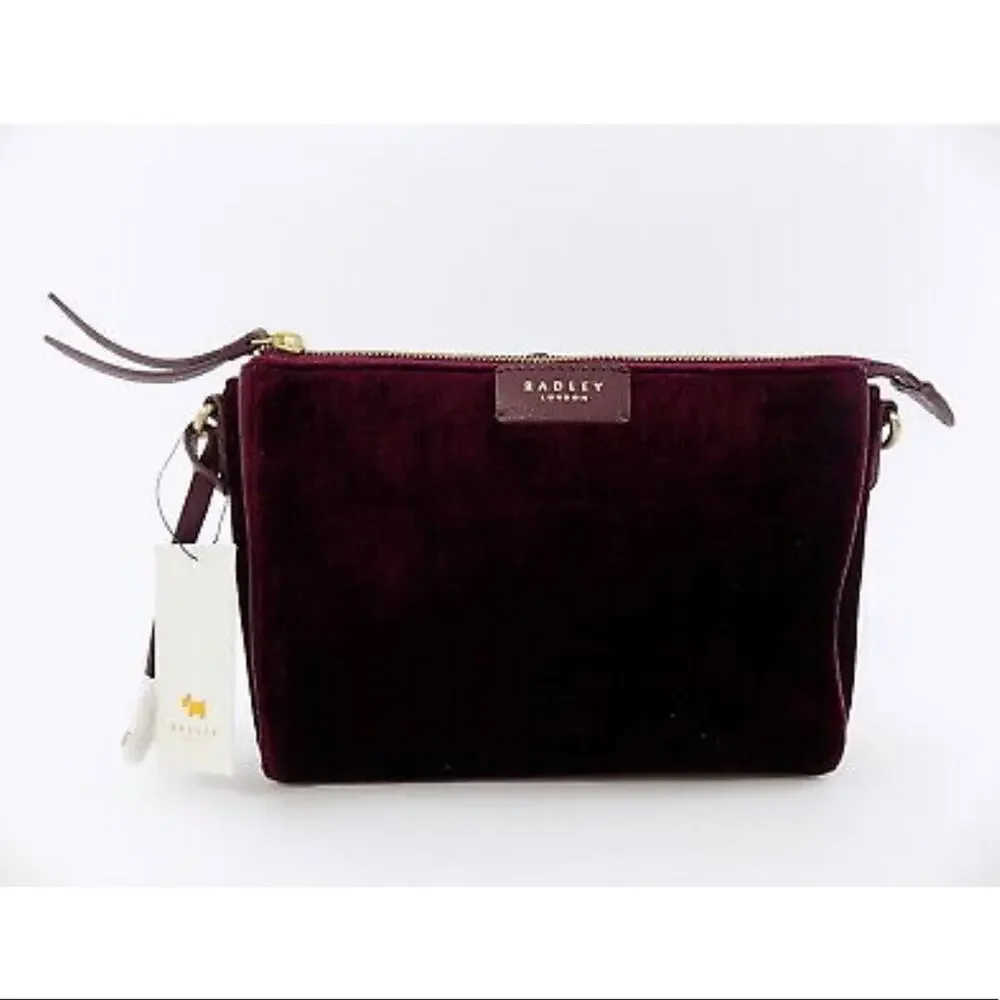 Radley London Selby Street Red Clutch Velvet WINE Small Clutch
